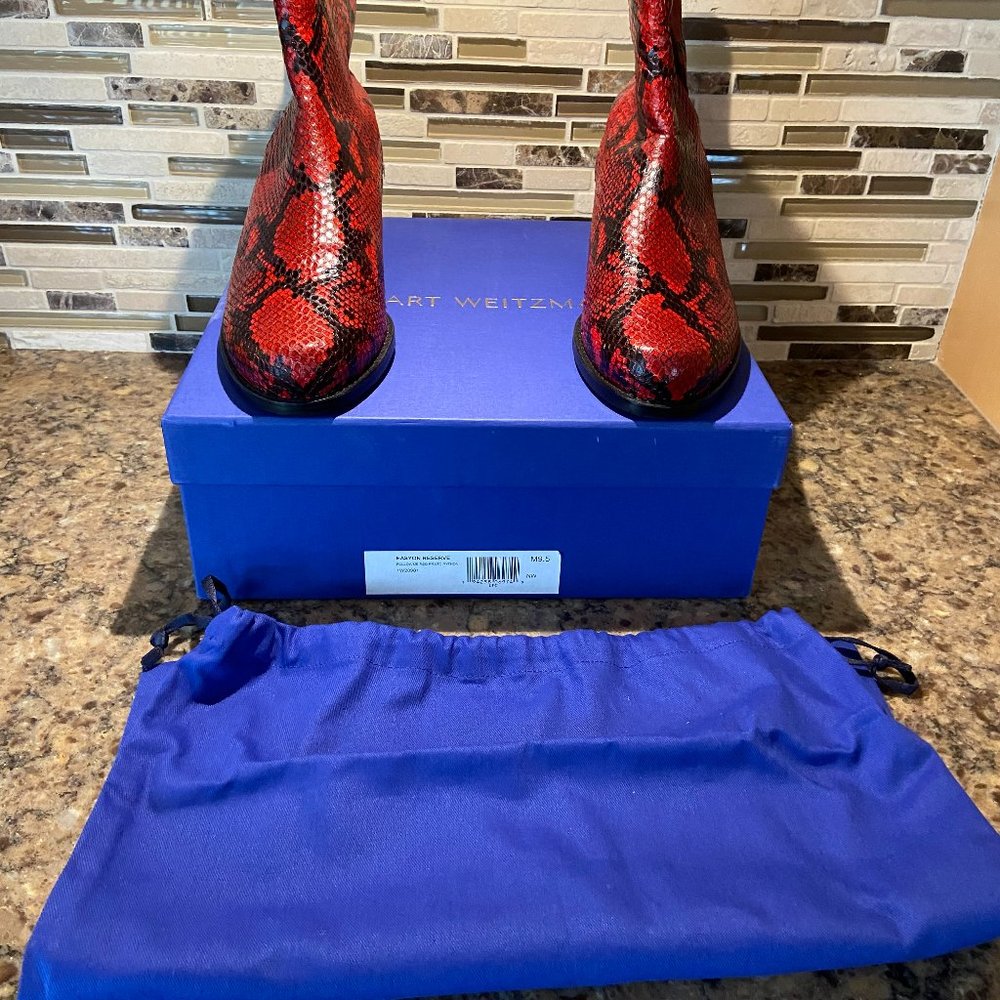 Stuart Weitzman Easy On Reserve Red Python Booties M9.5  NIB